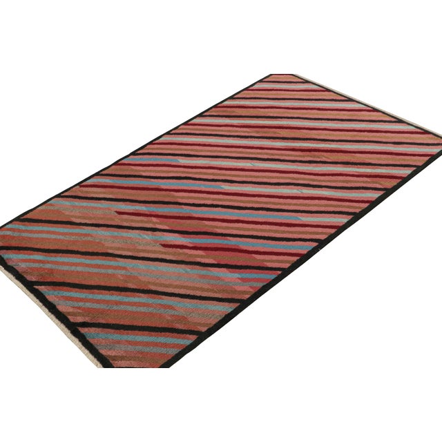 1960s Vintage Zeki Müren Rug in Pink With Polychromatic Stripes by Rug & Kilim For Sale - Image 5 of 6