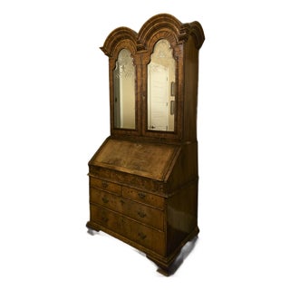 Queen Anne Double Domed Burr Walnut Bureau Bookcase Secretary For Sale