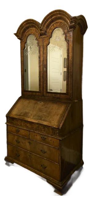 Queen Anne Double Domed Burr Walnut Bureau Bookcase Secretary