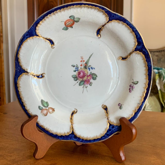 Rococo Sèvres Style “Feuilles De Choux” Plate in Blue and Gold For Sale - Image 3 of 11