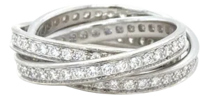 Mid 20th Century Cartier, 18k White Gold and Diamond Trinity Ring, Size 11