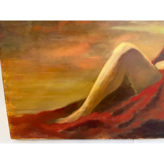 Vintage Oil on Canvas Painting of a Nude Woman on Red Fabric For Sale In New York - Image 6 of 9
