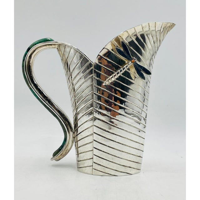Modern 1980s Emilia Castillo Leaf-Form Silver Pitcher With Dragonfly Detail For Sale - Image 3 of 18