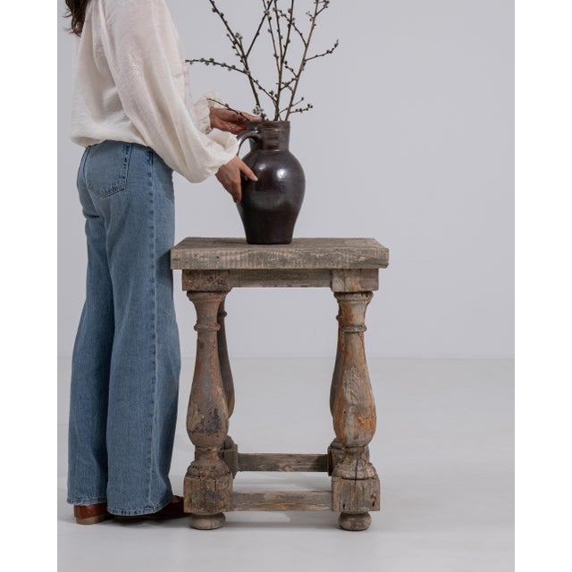 Wood 20th Century French Pedestal Side Table With Turned Legs France Mid 20th Century For Sale - Image 7 of 13
