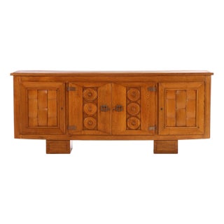 French Neo-Rustique Carved Oak Sideboard, in the Manner of Charles Dudouyt, C. 1940 For Sale