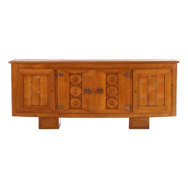 French Neo-Rustique Carved Oak Sideboard, in the Manner of Charles Dudouyt, C. 1940 For Sale