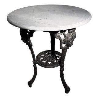 Vintage English Victorian Cast Iron Table With Marble Top For Sale