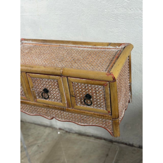 Vintage Rattan Three Drawer Table Top Cabinet For Sale - Image 9 of 9