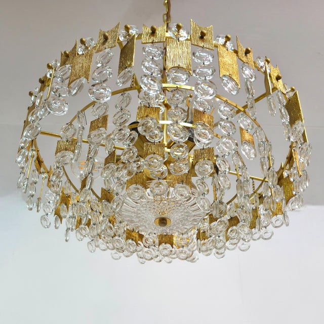 Brutalist Brass and Glass Chandelier by Sciolari for Palwa, 1970s For Sale - Image 11 of 12