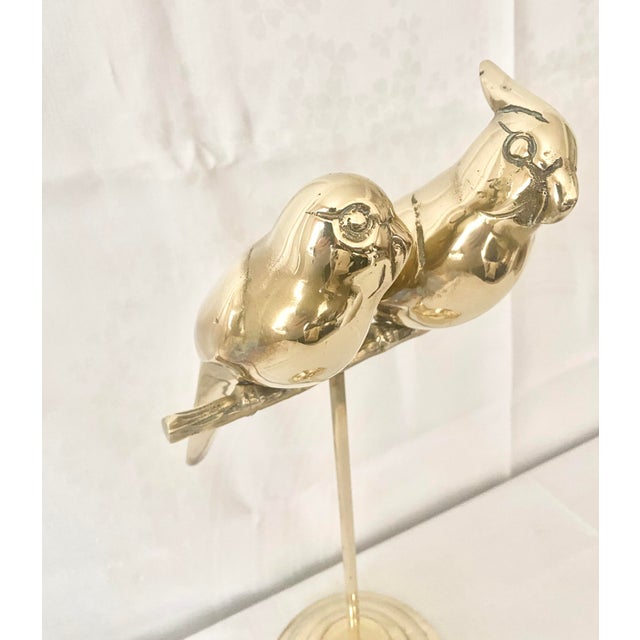 Metal Mid-Century Hollywood Regency Solid Brass Lovebirds on Perch Stand For Sale - Image 7 of 16