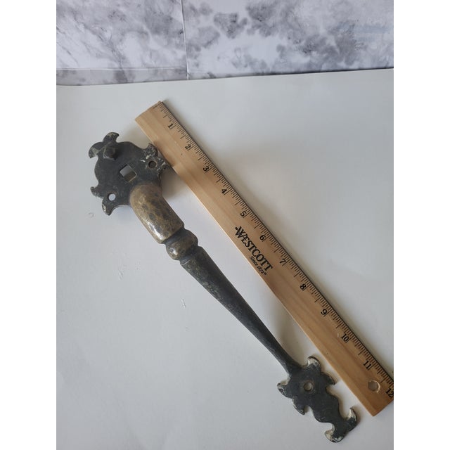 Copper Antique Rustic Cast Iron Door Handle With Ornate Design For Sale - Image 8 of 11