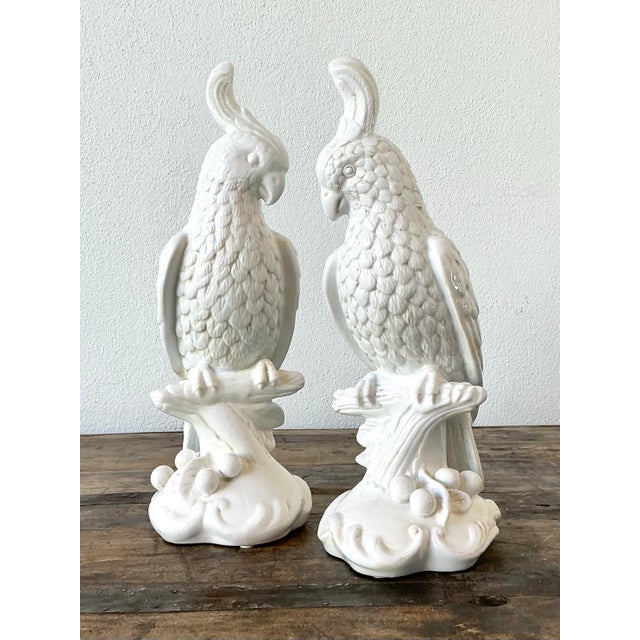 White Vintage Glazed Ceramic Cockatoos - A Pair For Sale - Image 8 of 12