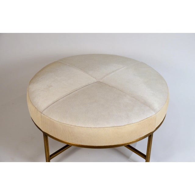 Not Yet Made - Made To Order Design Frères White Hide and Patinated Brass "Tambour" Ottoman For Sale - Image 5 of 9