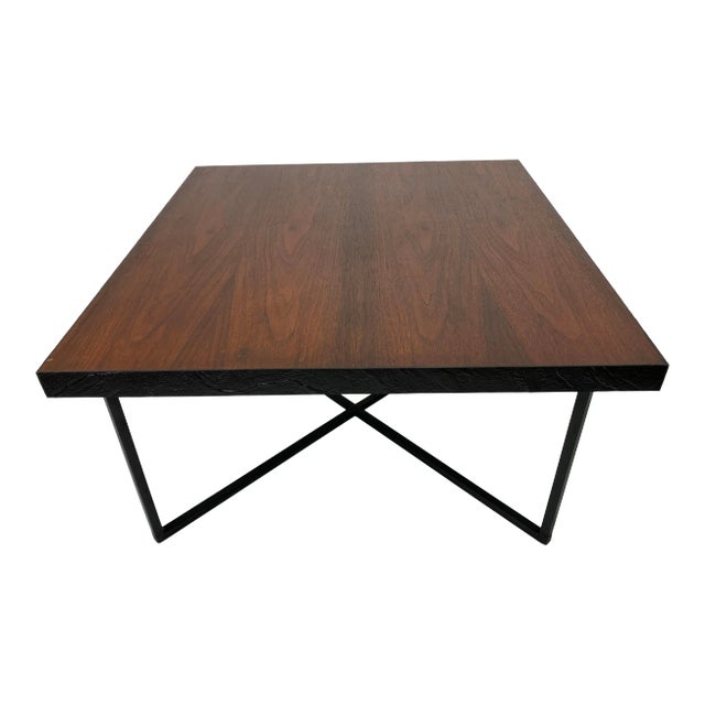 1960s Mid-Century Modern Teak and Iron X Base Side Table For Sale