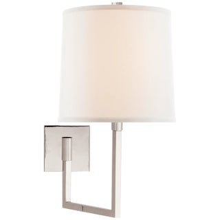 Barbara Barry for Visual Comfort Signature Aspect Large Articulating Sconce in Polished Nickel with Ivory Linen Shade For Sale