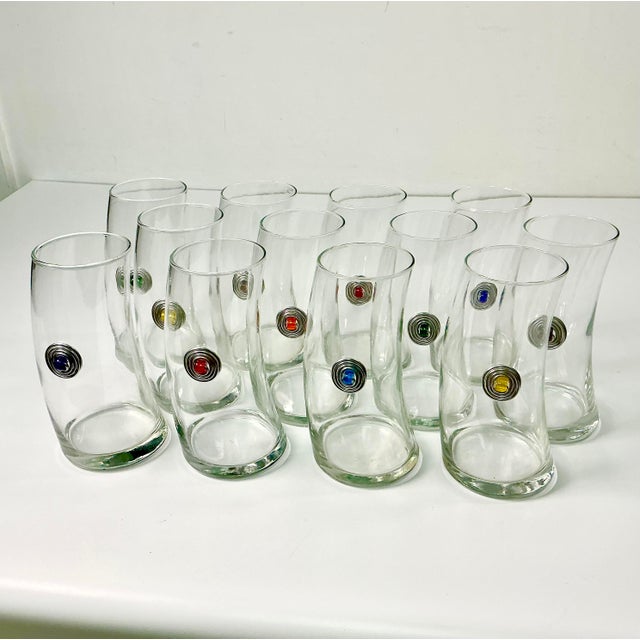 1980s Vintage Memphis Postmodern Bent Glass Sterling Medallion Tall Boy Tumblers - Set of 12 For Sale - Image 4 of 15