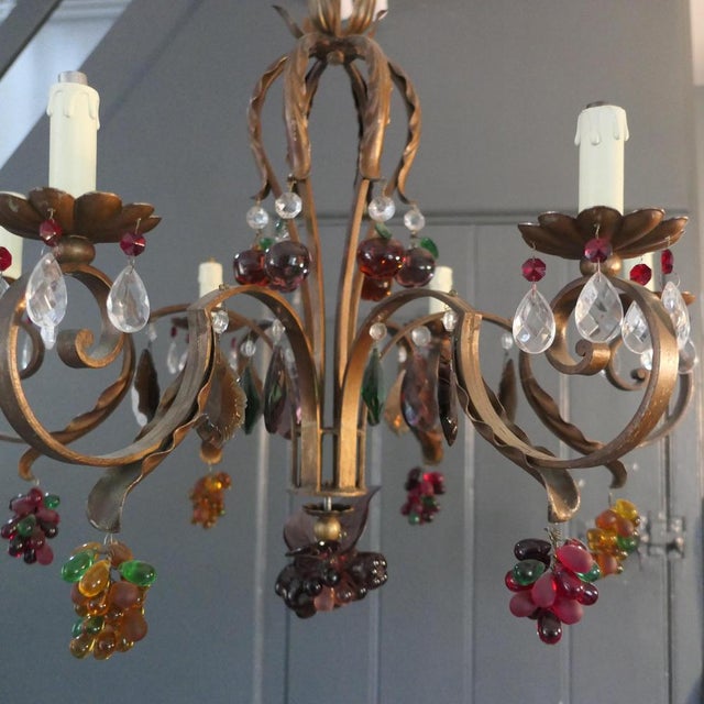 Six Branch Chandelier with Coloured Crystal Fruits, 1890 For Sale - Image 3 of 6