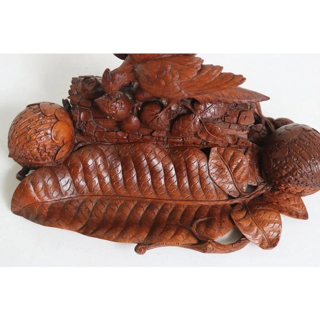 Gorgeous most rare Swiss Black Forest 19th century double Inkwell / desk accessory fully hand carved displaying a bird...