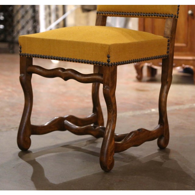 Mustard Mid-Century French Louis XIII Carved "Sheep Bone" Dining Chairs- Set of 6 For Sale - Image 8 of 11