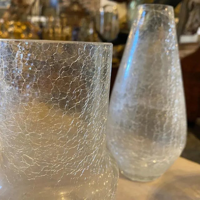 1970s 1970s Mid-Century Modern Italian Crackle Glass Vases - Set of 3 For Sale - Image 5 of 11