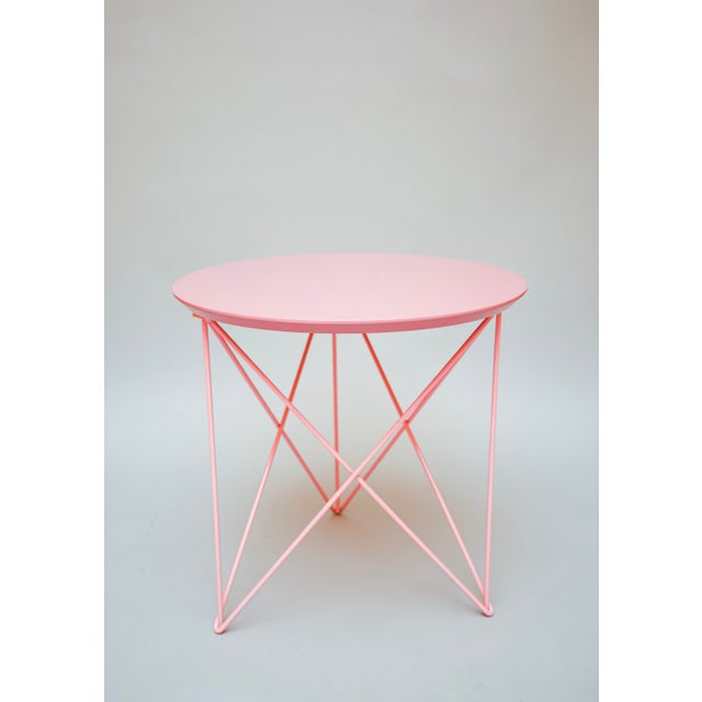 Helms Outdoor End Side Table, Pink Lacquered Top with Pink Powder
