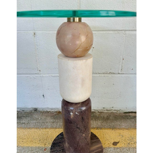 Modern Currey & Company Modern Marble and Glass Moreno Side Table For Sale - Image 3 of 4