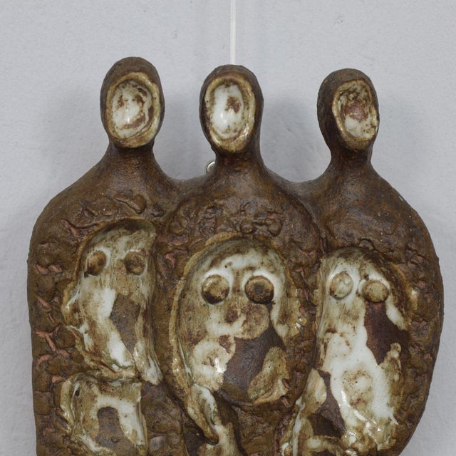 Brutalist Ceramic Wall Relief with Three Figures by AR, 1970s For Sale - Image 4 of 8