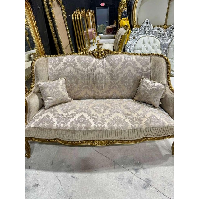 Baroque Sofa in Beige and Ivory With Hand-Applied Gold Leaf For Sale - Image 9 of 13