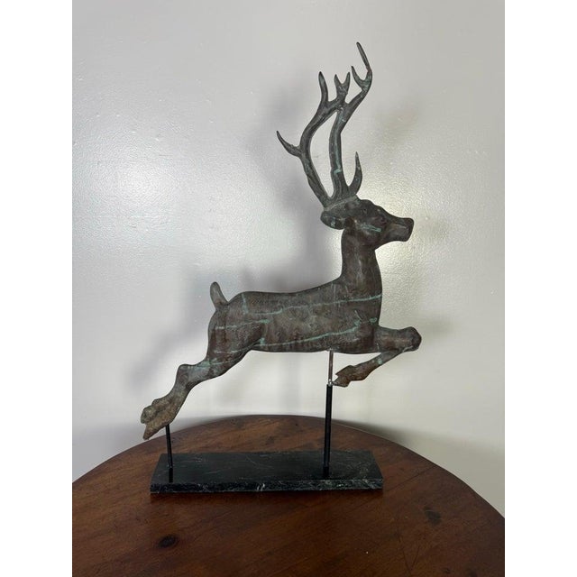 Folk Art Vintage Copper Leaping Stag Weathervane, Distressed Patina, 1940s For Sale - Image 3 of 13
