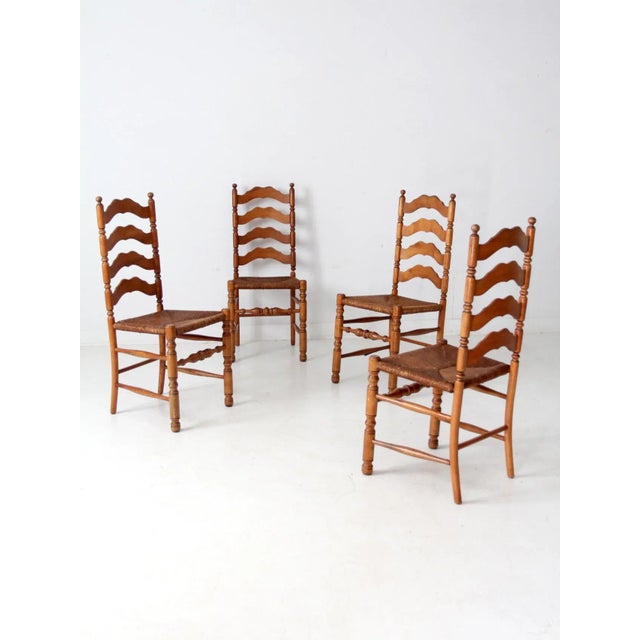 Mid 20th Century Vintage Rush Seat Ladder Back Dining Chairs Set of 4 For Sale - Image 5 of 14