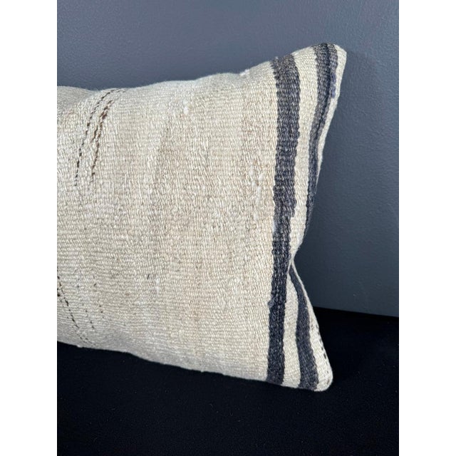 Turkish Hemp Pillow Cushion Natural Beige Black Pillow Cushion Cover 16" x 24" For Sale - Image 4 of 4