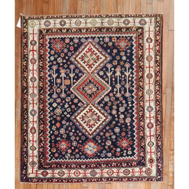 Textile Early 20th Century Tribal Traditional Shiraz Rug - 4'9" x 5'5" For Sale - Image 7 of 7