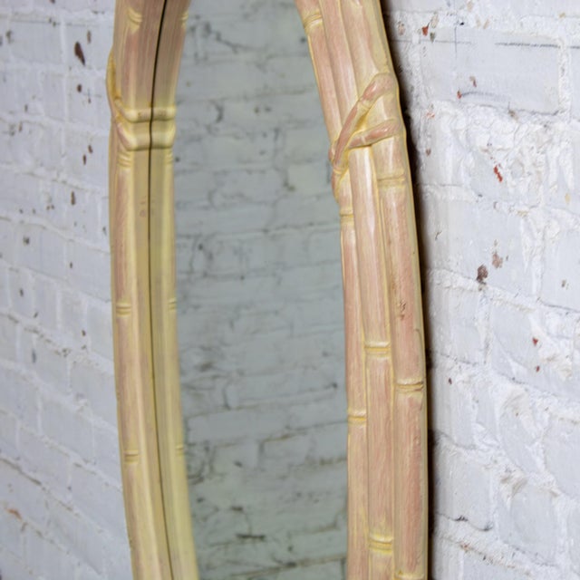 Late 20th Century Coastal or Hollywood Regency Style Oval Wall Mirror Faux Bamboo Resin Ceruse Finish For Sale - Image 14 of 18
