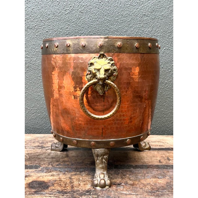 Mid 20th Century Vintage English Hammered Copper and Brass Paw Foot Planter For Sale - Image 5 of 12