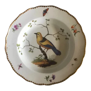 Antique 19th Century Meissen Porcelain Soup Bowl with Decoration of a Bird with Butterfly & Insects