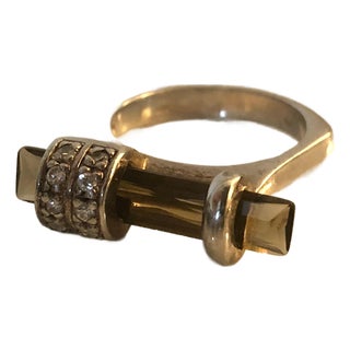 Mid 20th Century Abstract Smoky Topaz Sterling Ring (Size 9) For Sale