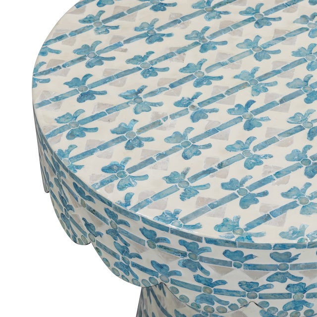 Boho Chic Lady Blue Ribbon Capiz Shell Side Table For Sale - Image 3 of 6