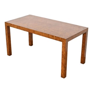 Milo Baughman Style Mid-Century Modern Burl Wood Parsons Console or Cocktail Table For Sale