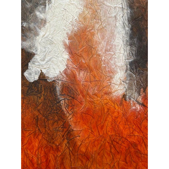 Mid 20th Century Color Saturated Mixed Media Abstract Floral Still Life on Fibrous Hand Made Paper C.1970 For Sale - Image 4 of 12