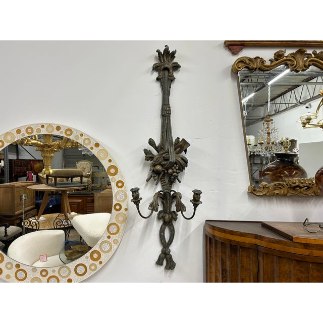 Pair of Antique French Patinated Metal Sconces For Sale - Image 12 of 12