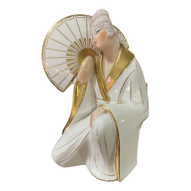 Limoges Porcelain Chinese Woman with Fan, 1930s For Sale