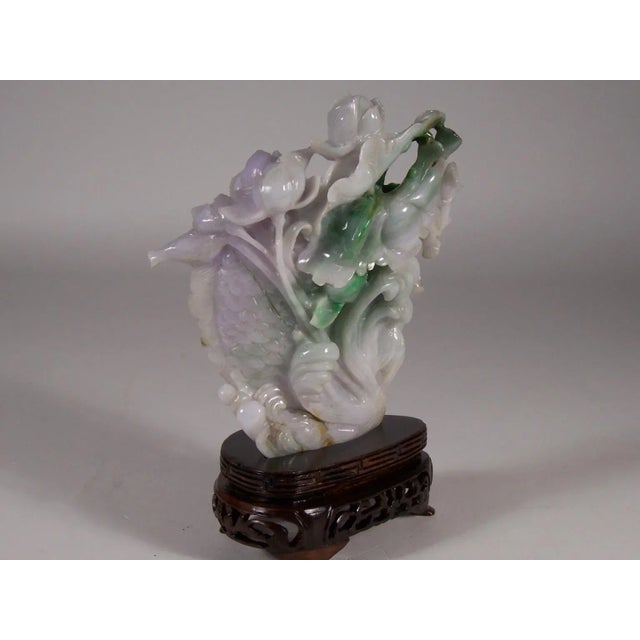 1960s Vintage White Green Lavender Jade Jadite Chinese Fish Carving For Sale - Image 5 of 9
