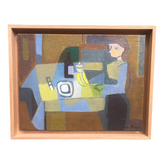 Roger Dérieux, Cubist Woman Sitting at a Table, 1953, Oil on Canvas For Sale