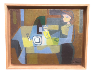 Roger Dérieux, Cubist Woman Sitting at a Table, 1953, Oil on Canvas