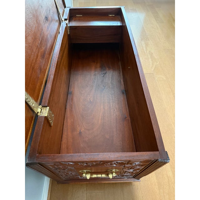 Hand-Carved Kenyan Solid Mahogany Hope Chest / Blanket Chest With Hidden Compartment For Sale In Houston - Image 6 of 11