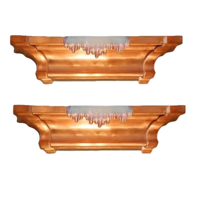 French Art Deco Copper and Opalescent Glass Icicle Sconces by Ezan - a Pair For Sale