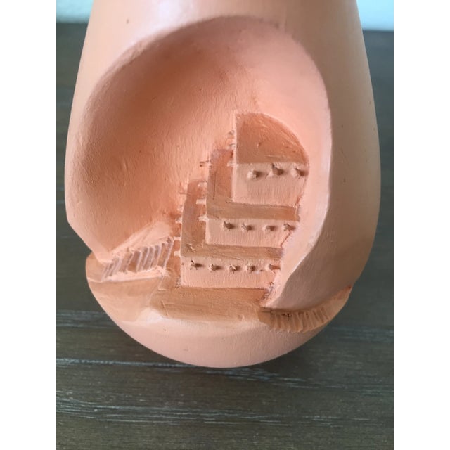 Vintage Wood Carving Native American Bust and Pueblo Candle Holder With Malachite Inlay For Sale - Image 10 of 13