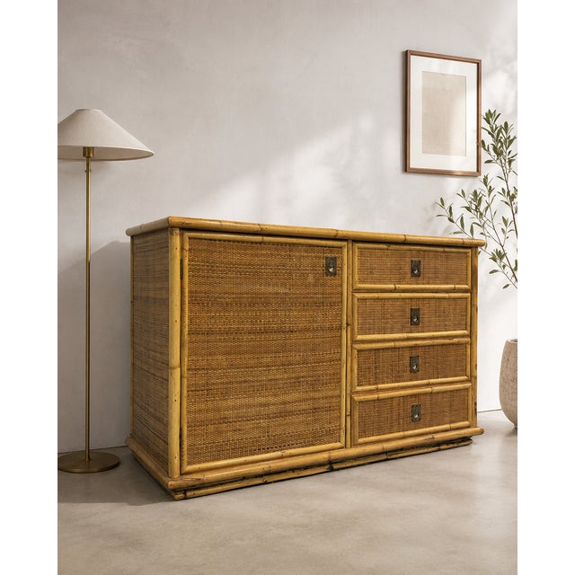 Vintage Rattan and Bamboo Low Sideboard, Italy, 1970 For Sale - Image 10 of 10