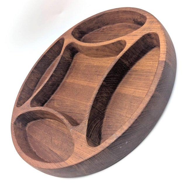 1980s 1980s Jens Quistgaard Dansk Teak Wood Partitioned Snack Bowl For Sale - Image 5 of 10
