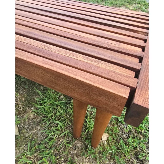 Vintage Expandable Slat Bench Attributed to John Keal for Brown Saltman For Sale - Image 9 of 11